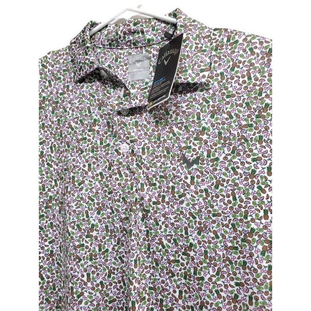 Callaway Mens Opti-Dri Golf Polo Shirt Fruit Print White Multi Small CGKSD0R4DS